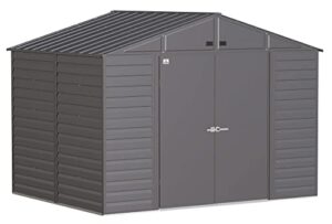 arrow select 10' x 8' outdoor lockable steel storage shed building, charcoal