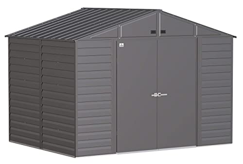 Arrow Select 10' x 8' Outdoor Lockable Steel Storage Shed Building, Charcoal