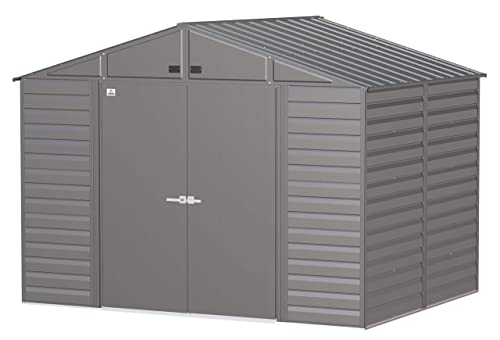 Arrow Select 10' x 8' Outdoor Lockable Steel Storage Shed Building, Charcoal