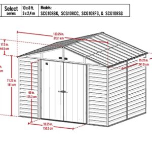 Arrow Select 10' x 8' Outdoor Lockable Steel Storage Shed Building, Charcoal