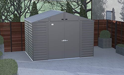 Arrow Select 10' x 8' Outdoor Lockable Steel Storage Shed Building, Charcoal