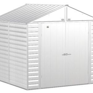 Arrow Select 8' x 8' Outdoor Lockable Steel Storage Shed Building, Flute Grey