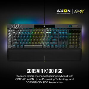 Corsair K100 RGB Optical-Mechanical Gaming Keyboard - Corsair OPX RGB Keyswitches - AXON Hyper-Processing Technology for 4X Faster Throughput - 44-Zone RGB LightEdge (Renewed)