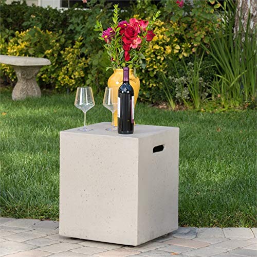 Noble House Aidan Circular Gas Fire Pit Table with Tank Holder in Light Gray