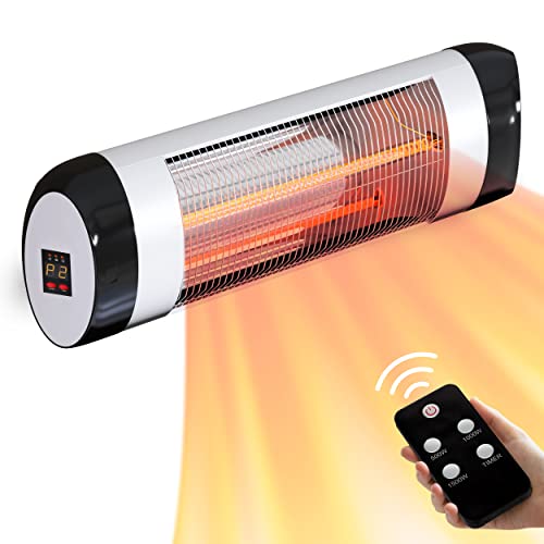 Comfort Zone Electronic Indoor/Outdoor Wall Mounted Patio Space Heater, Adjustable Thermostat, Remote, Timer, & IP34 Waterproof, (Mount Hardware Included), Commercial and Residential, 1,500W, CZPH10R