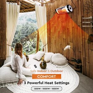 Comfort Zone Electronic Indoor/Outdoor Wall Mounted Patio Space Heater, Adjustable Thermostat, Remote, Timer, & IP34 Waterproof, (Mount Hardware Included), Commercial and Residential, 1,500W, CZPH10R