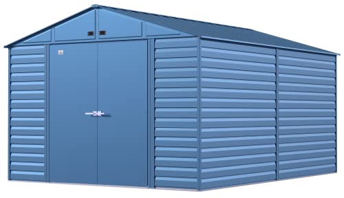 Arrow Shed Select 10' x 14' Outdoor Lockable Steel Storage Shed Building, Blue Grey