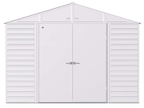 Arrow Select 10' x 12' Outdoor Lockable Steel Storage Shed Building, Flute Grey