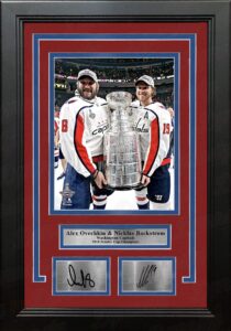 alex ovechkin & nicklas backstrom washington capitals 2018 stanley cup 8" x 10" framed hockey photo with engraved autographs