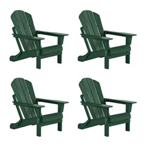 wo home furniture set of 4 pcs hdpe adirondack chairs lounger outdoor folding seat for fire pit, beach, balcony, backyard, lawn, patio, pool, deck, garden - weather uv resistant (dark green)