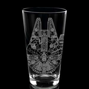 millennium falcon engraved 16oz pint glass | great christmas gift for sci fi & classic movie fans | unique collectible barware & decor