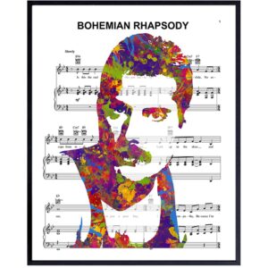 Freddie Mercury Poster - 8x10 Bohemian Rhapsody Poster - Freddie Mercury Merchandise - Queen Sheet Music - 80s Pop Music Gifts - Wall Art Decor