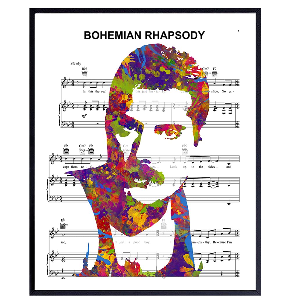 Freddie Mercury Poster - 8x10 Bohemian Rhapsody Poster - Freddie Mercury Merchandise - Queen Sheet Music - 80s Pop Music Gifts - Wall Art Decor