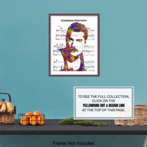 Freddie Mercury Poster - 8x10 Bohemian Rhapsody Poster - Freddie Mercury Merchandise - Queen Sheet Music - 80s Pop Music Gifts - Wall Art Decor