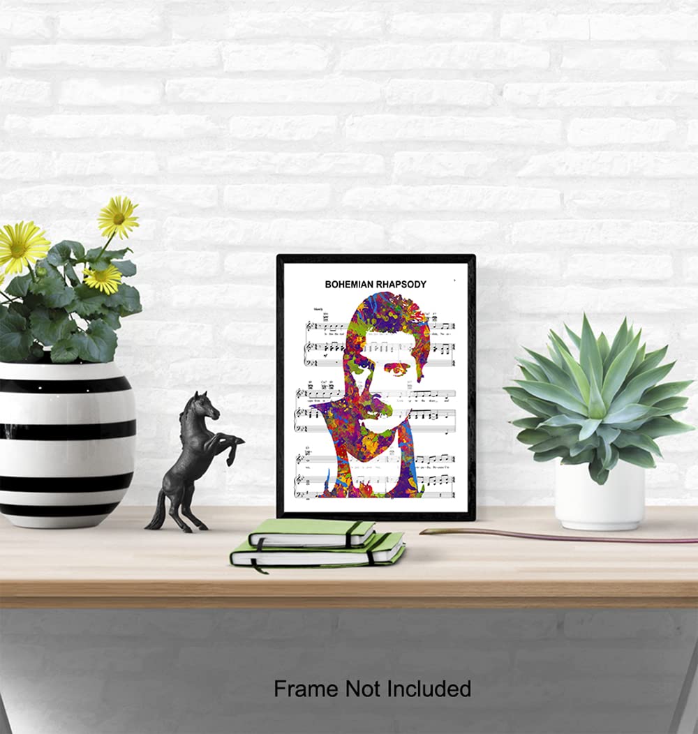 Freddie Mercury Poster - 8x10 Bohemian Rhapsody Poster - Freddie Mercury Merchandise - Queen Sheet Music - 80s Pop Music Gifts - Wall Art Decor