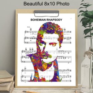 Freddie Mercury Poster - 8x10 Bohemian Rhapsody Poster - Freddie Mercury Merchandise - Queen Sheet Music - 80s Pop Music Gifts - Wall Art Decor