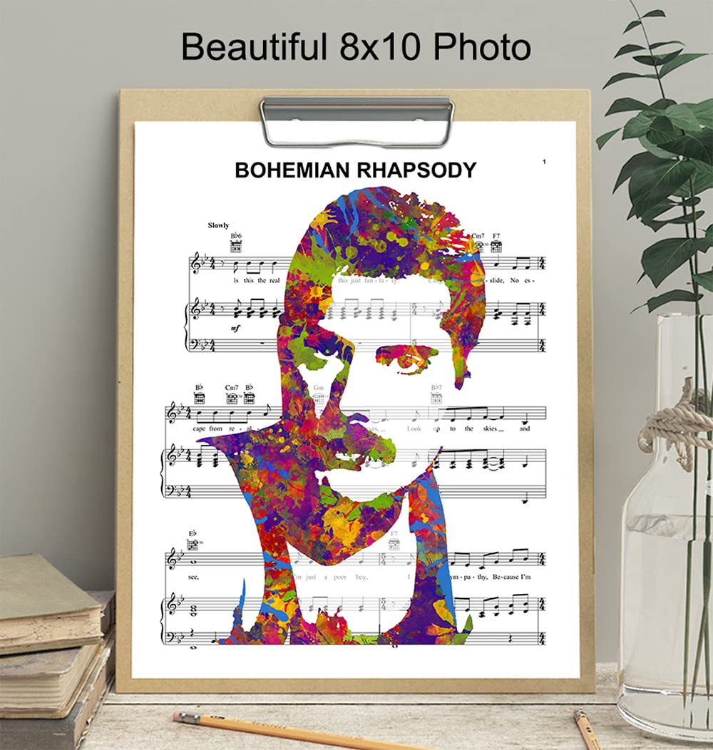 Freddie Mercury Poster - 8x10 Bohemian Rhapsody Poster - Freddie Mercury Merchandise - Queen Sheet Music - 80s Pop Music Gifts - Wall Art Decor