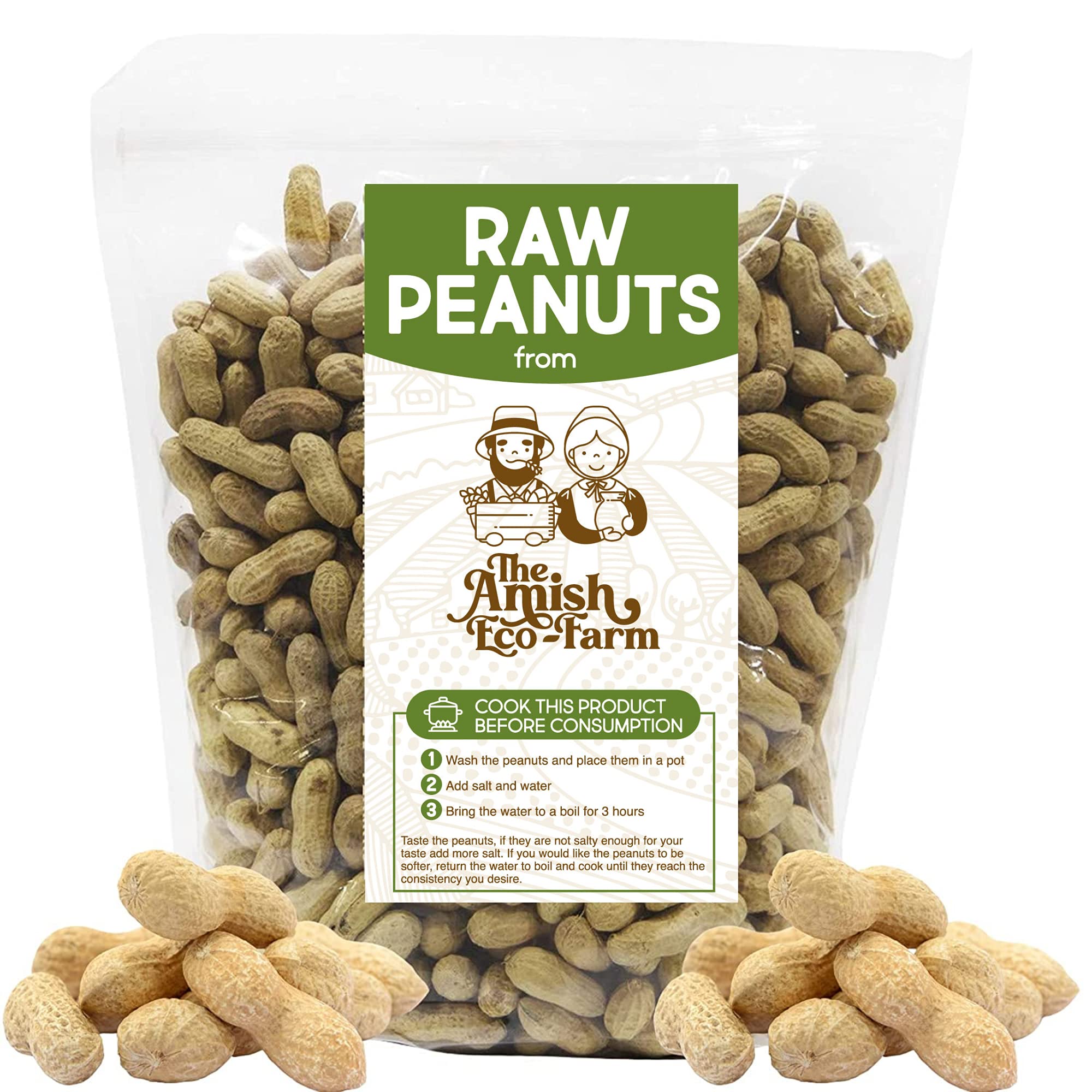 Amish Eco-Farm | Raw Peanuts in Shell, Virginia Grown by Hamptons Farms | Great for Boiling, Squirrels Feed, Birds Feed and Wildlife. (4lb Bag)