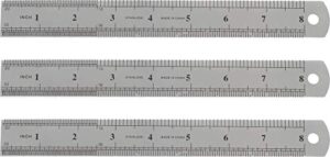 metal rulers with inches & centimeters - pack of 3 - metric and standard flexible stainless steel rulers set - 8 inches (20 cm)