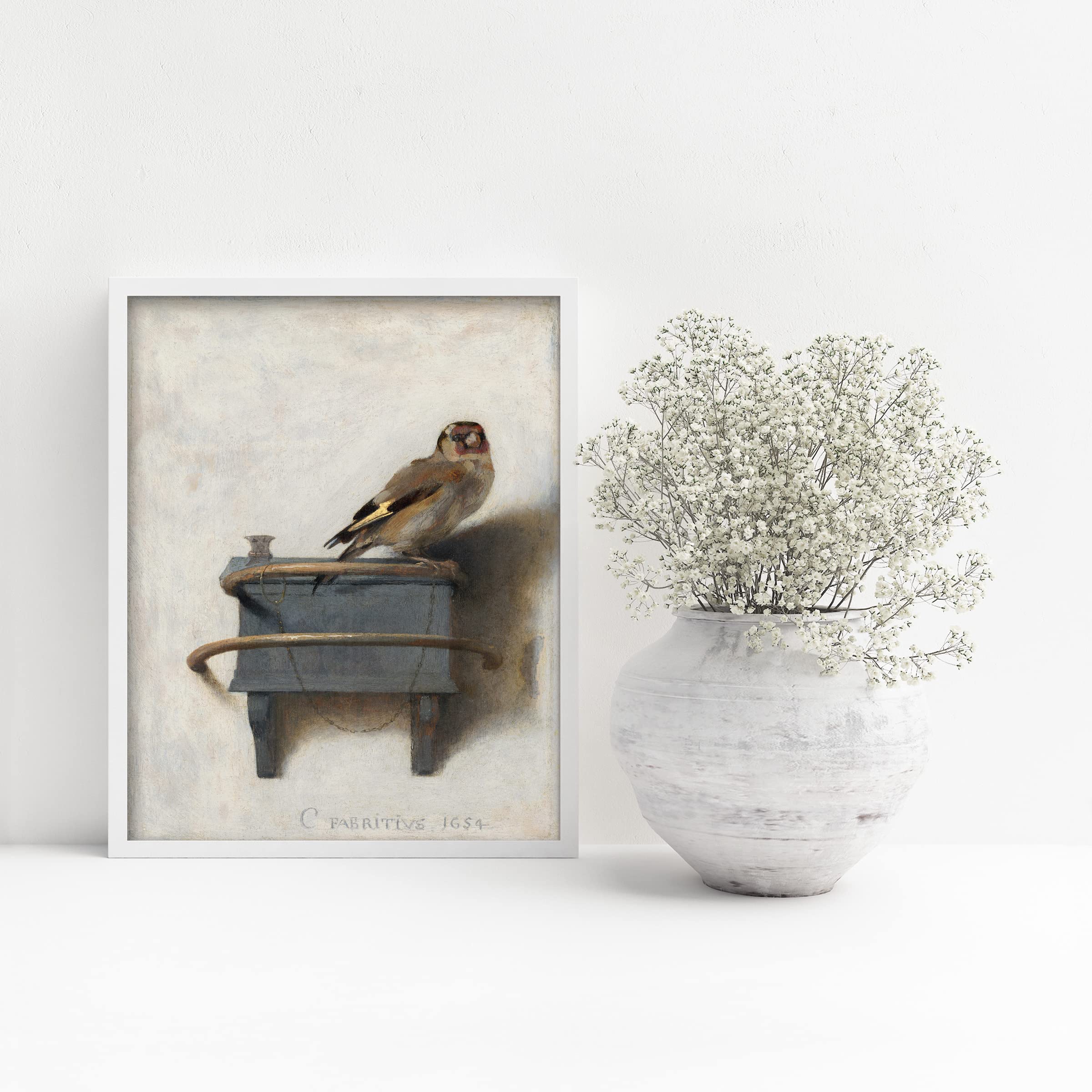 The Goldfinch Print - Vintage Bird Art, Farmhouse Art Print, Dutch Trompe L'oeil - Unframed