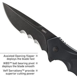 CRKT Shenanigan Black with Veff Serrations Everyday Carry, Serrated Edge Blade, Veff Serrations, Liner Lock, Glass Reinforced Nylon Handle, Pocket Clip K800KKP