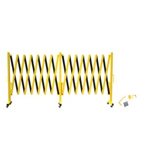trafford industrial expandable metal barricade, 16 feet, yellow and black, mobile safety barrier gate, retractable traffic fence