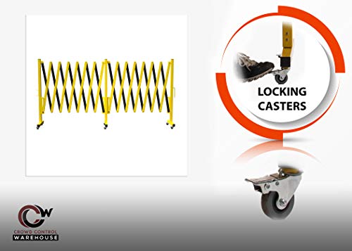Trafford Industrial Expandable Metal Barricade, 16 Feet, Yellow and Black, Mobile Safety Barrier Gate, Retractable Traffic Fence
