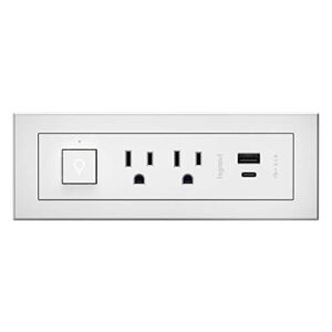 legrand wiremold rdszcwh10 radiant furniture power center with usb and switch, recessed power strip, 2 outlets, type a/c usb, 10 foot cord, white