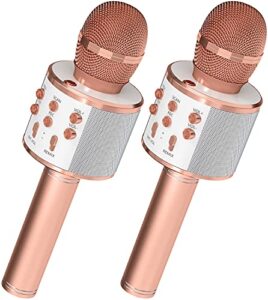 ovellic 2 pack karaoke microphone for kids, wireless bluetooth karaoke microphone for singing, portable handheld mic speaker machine, gifts toys for girls boys adults all age (rose gold)
