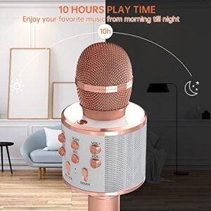 OVELLIC 2 Pack Karaoke Microphone for Kids, Wireless Bluetooth Karaoke Microphone for Singing, Portable Handheld Mic Speaker Machine, Gifts Toys for Girls Boys Adults All Age (Rose Gold)