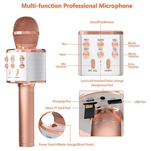 OVELLIC 2 Pack Karaoke Microphone for Kids, Wireless Bluetooth Karaoke Microphone for Singing, Portable Handheld Mic Speaker Machine, Gifts Toys for Girls Boys Adults All Age (Rose Gold)