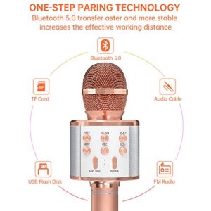 OVELLIC 2 Pack Karaoke Microphone for Kids, Wireless Bluetooth Karaoke Microphone for Singing, Portable Handheld Mic Speaker Machine, Gifts Toys for Girls Boys Adults All Age (Rose Gold)