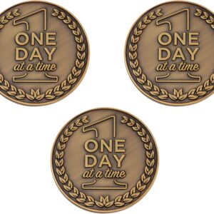 Serenity Prayer and One Day at a Time Coin, Bulk Pack of 3 Recovery Chip Pocket Tokens for AA, Antique Gold-Color Plated Recovery Challenge Coin, Gift of Peace and Sobriety