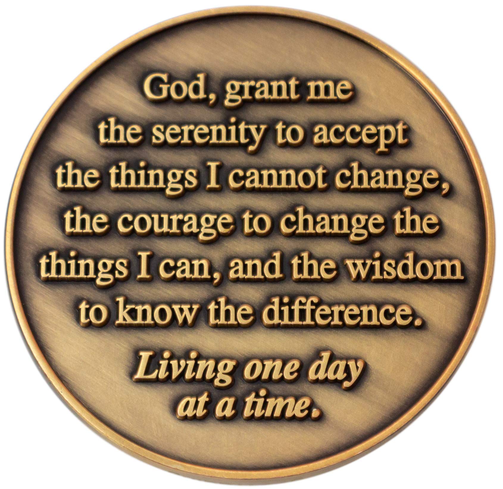 Serenity Prayer and One Day at a Time Coin, Bulk Pack of 3 Recovery Chip Pocket Tokens for AA, Antique Gold-Color Plated Recovery Challenge Coin, Gift of Peace and Sobriety