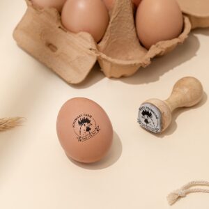 Stamp by Me | Egg Stamp | Chicken Egg Wooden Stamps | Personalized Rubber Stamper for Fresh Eggs | Custom Stamping | Egg Labels | Farm Stamp | Self Inking | Black Ink | Unique Designs| Mini Logo Stamp