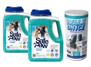 safe paw & traction magic walk on ice combo for instant grip and ice melt, child plant dog paw & pet safe, vet approved, non-toxic, 100% salt & chloride free (2 jug + 1 walk on ice combo)