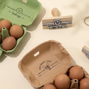 Stamp by Me | Egg Cartons Stamp | Personalized Eggs Carton Stamps | Chicken Eggs Stamper | Custom Wooden Rubber Stamp | Self-inking Labels | Farm Stampers | Black Ink | Mini, Medium or Big Stamping