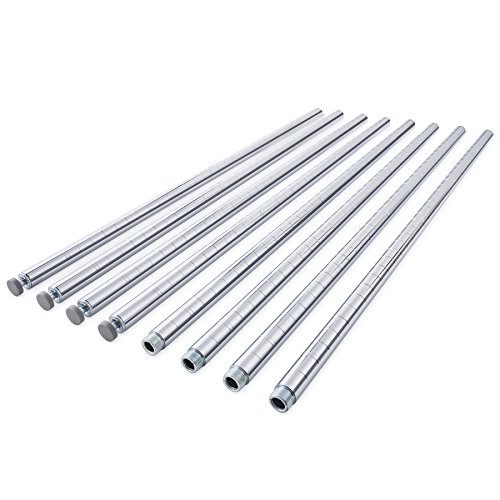 Home Storage Space 82" Long Wire Shelving Pole, 1" Pole Diameter 1.2 mm Pole Thickness, Chrome, 4-Pack