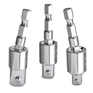 3pcs 1/4" 3/8" 1/2" bits 360°rotatable,impact grade socket adapter/extension set turns power drill into high speed nut driver,for cordless drills ratchet extension,universal socket wrench adapter set