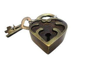 home - garden brass padlock - lock with keys - working - brass made - type : small heart - brass finish (51)