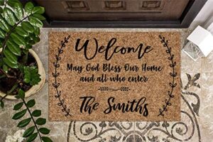 may god bless our home custom door mat v2 | personalized doormat | housewarming gift | front door mat | closing gift | gift from realtor