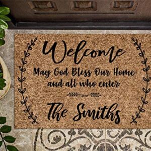 May God Bless Our Home Custom Door Mat v2 | Personalized Doormat | Housewarming Gift | Front Door Mat | Closing Gift | Gift From Realtor