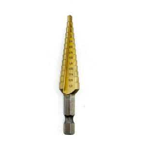 benchmark abrasives high-speed steel step drill cone bits for hole drilling in metal, wood, plastic, multi-size hole cone stepped bit for sheets of metal, aluminum, copper - (1/8" - 1/2")