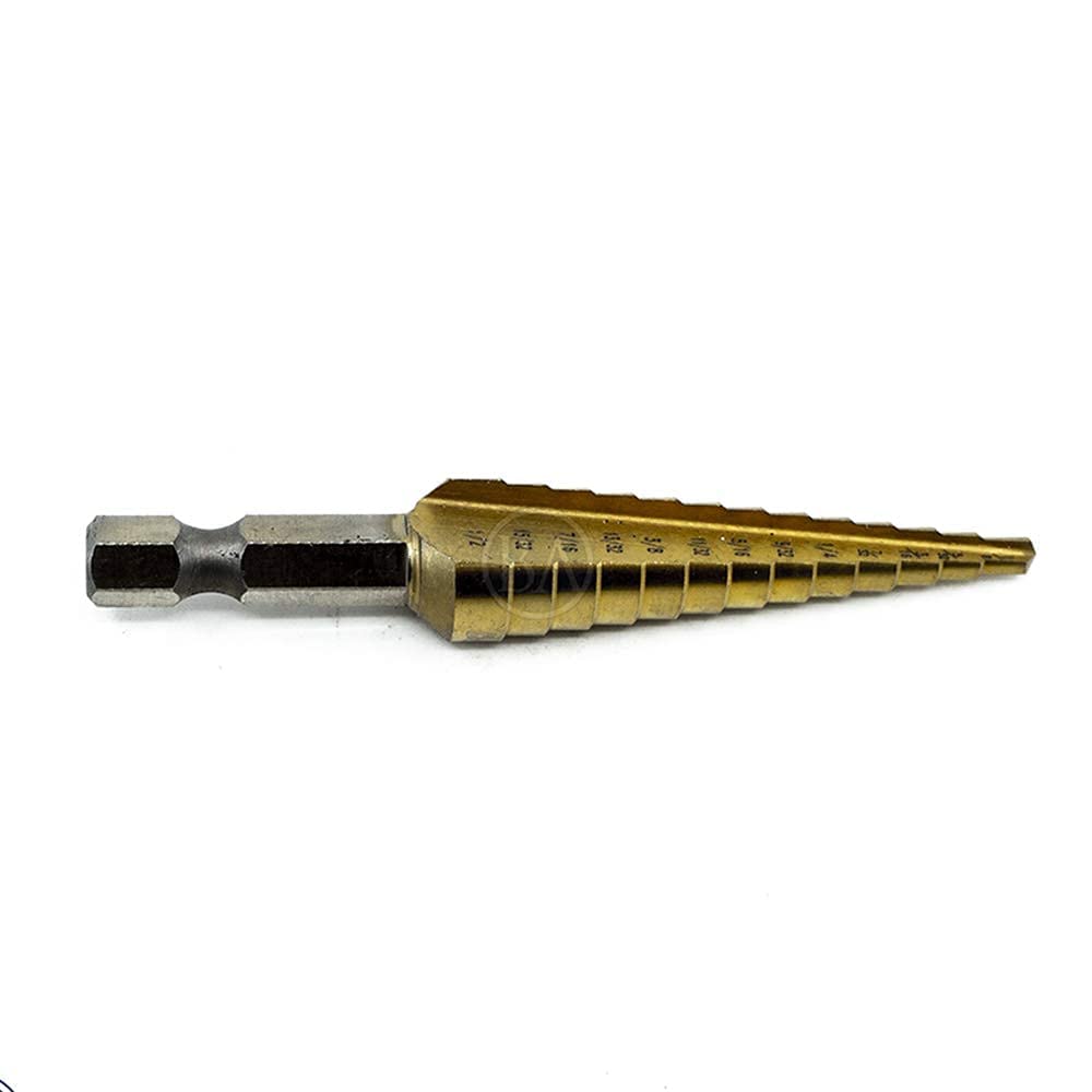 Benchmark Abrasives High-Speed Steel Step Drill Cone Bits for Hole Drilling in Metal, Wood, Plastic, Multi-Size Hole Cone Stepped Bit for Sheets of Metal, Aluminum, Copper - (1/8" - 1/2")