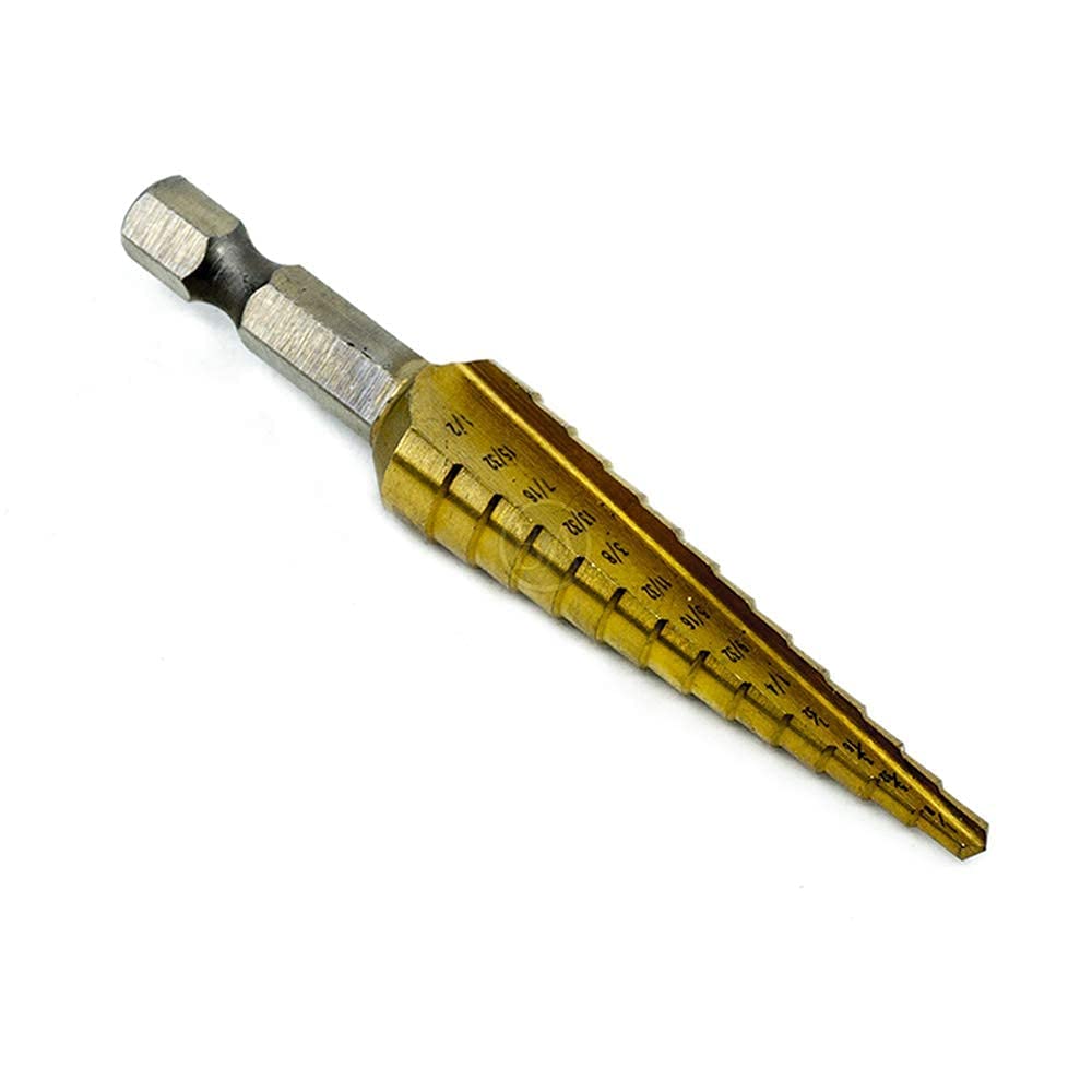 Benchmark Abrasives High-Speed Steel Step Drill Cone Bits for Hole Drilling in Metal, Wood, Plastic, Multi-Size Hole Cone Stepped Bit for Sheets of Metal, Aluminum, Copper - (1/8" - 1/2")