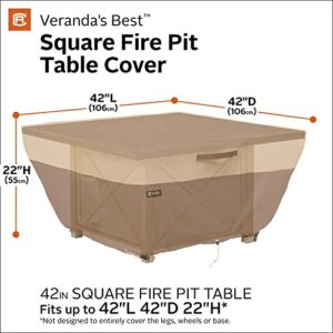 Classic Accessories Veranda's Best Waterproof Square Fire Pit Table Cover, 42 x 42 x 22 Inch, Outdoor Table Cover, Earth