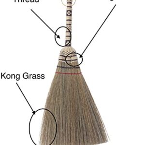 SN SKENNOVA - (Tiny Size) 11 inch Short of Asian Whisk Broom Thai Natural Straw Broom with Embroidery Nylon Thread Handle with Nylon Hanger