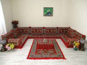 arabic u shaped floor sofa, arabic floor seating, arabic majlis sofa, arabic couches, arabic living room furniture