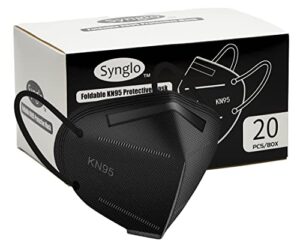 synglo kn95 face masks 50 pack, individually wrapped 5 layer mask for adults, filter efficiency≥95% (black20)