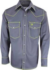 western welder outfitting - welding shirt western style | light weight tripled-stitched welding shirts, relaxed fit (l, gray/green)